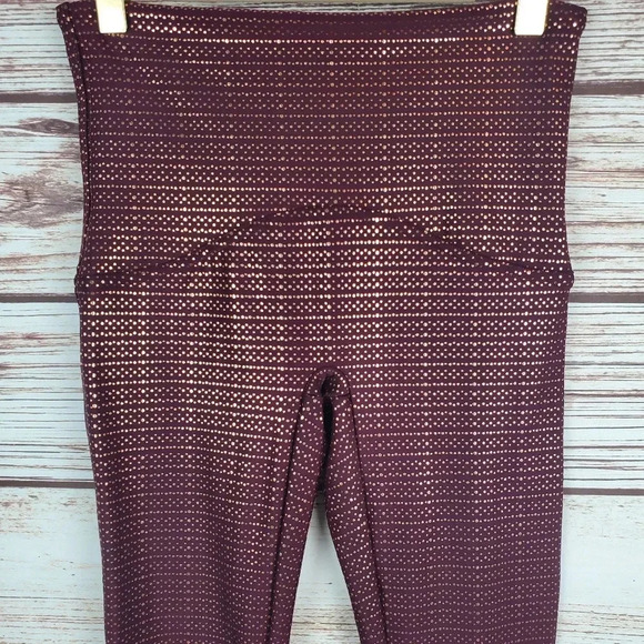 SPANX Womens Small Wine/Rose Gold Metallic Mist 7/8 Athletic Leggings        #39 - Picture 3 of 10